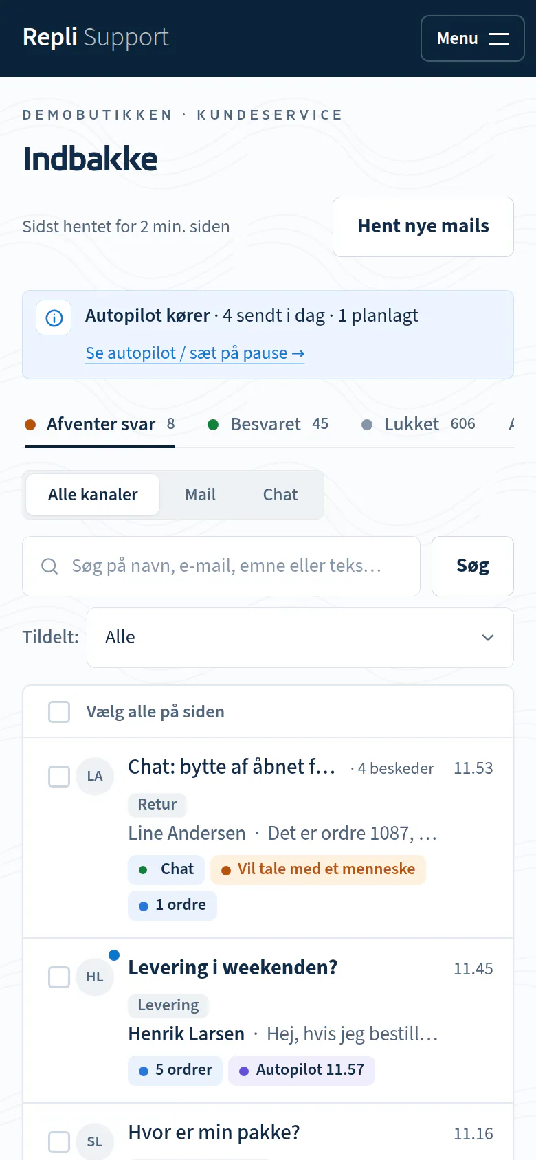 Indbakken på en mobil
